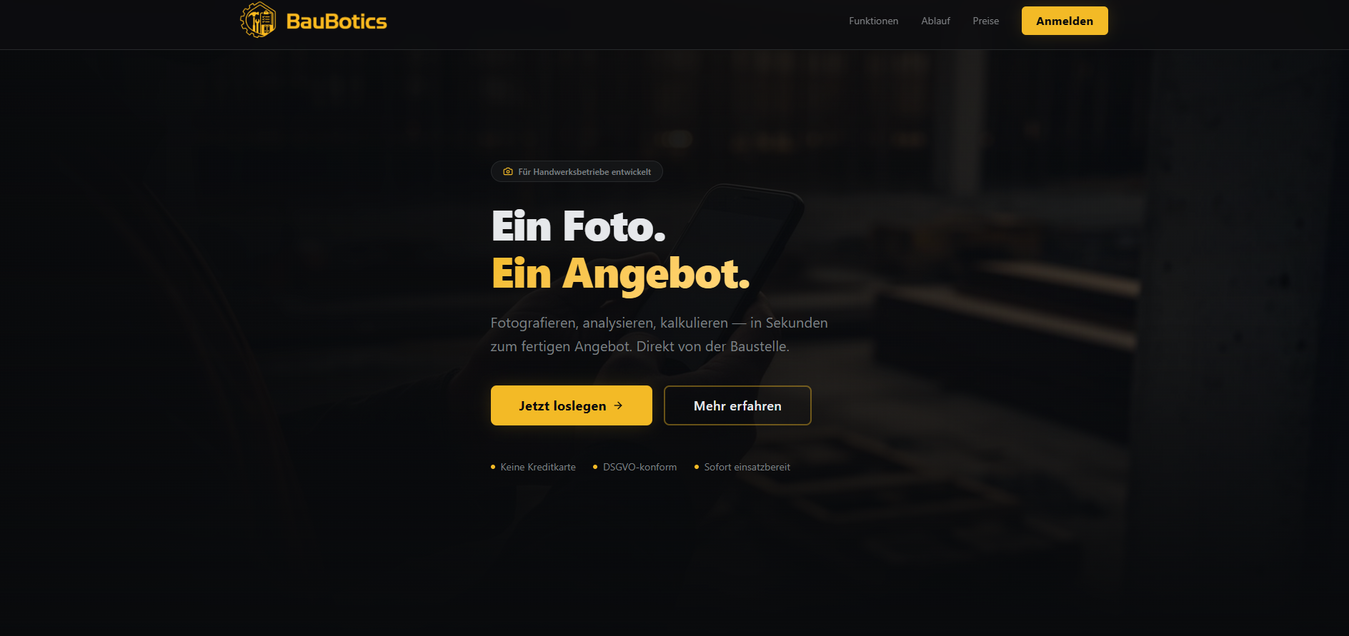 BauBotics Startseite — Ein Foto. Ein Angebot.